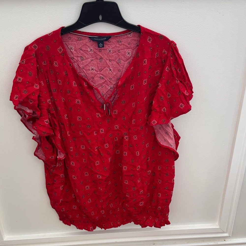 Tommy Hilfiger Red Patterned Women's Blouse